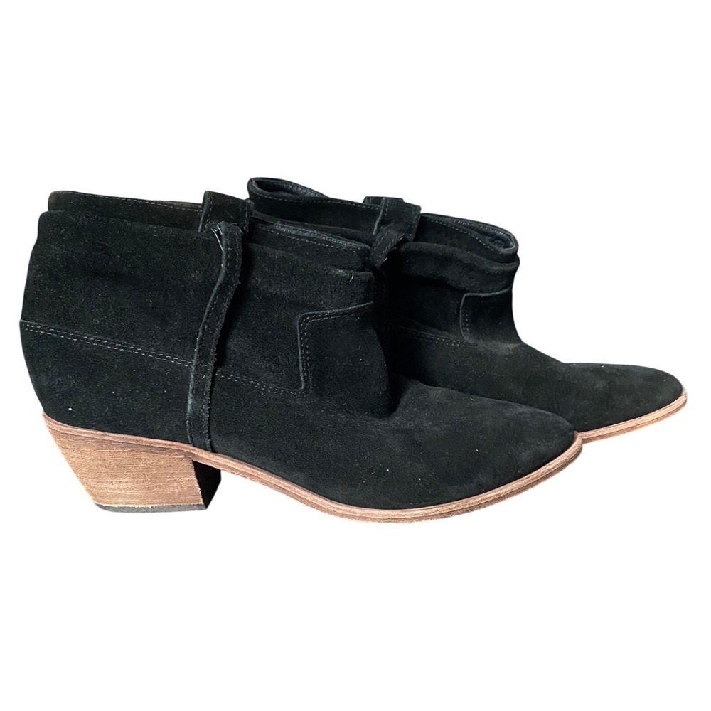 Joie Ajax‎ Black suede Slouchy Ankle Boots Vero Cuoio Stacked Heel Womens 39